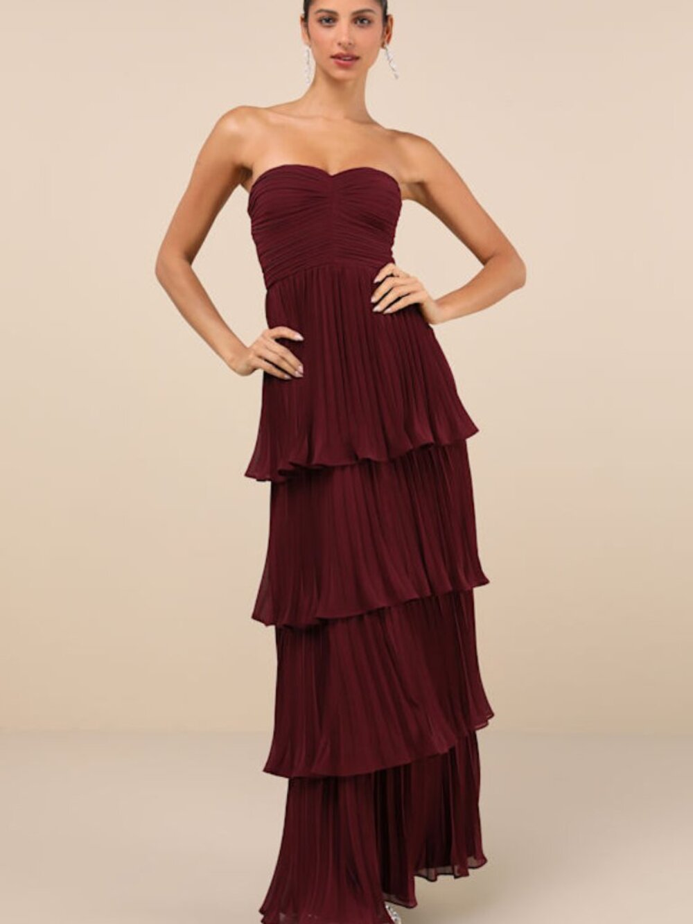 Lulus Seriously Sensational Plum Purple Strapless Tiered Maxi Dress - Size M